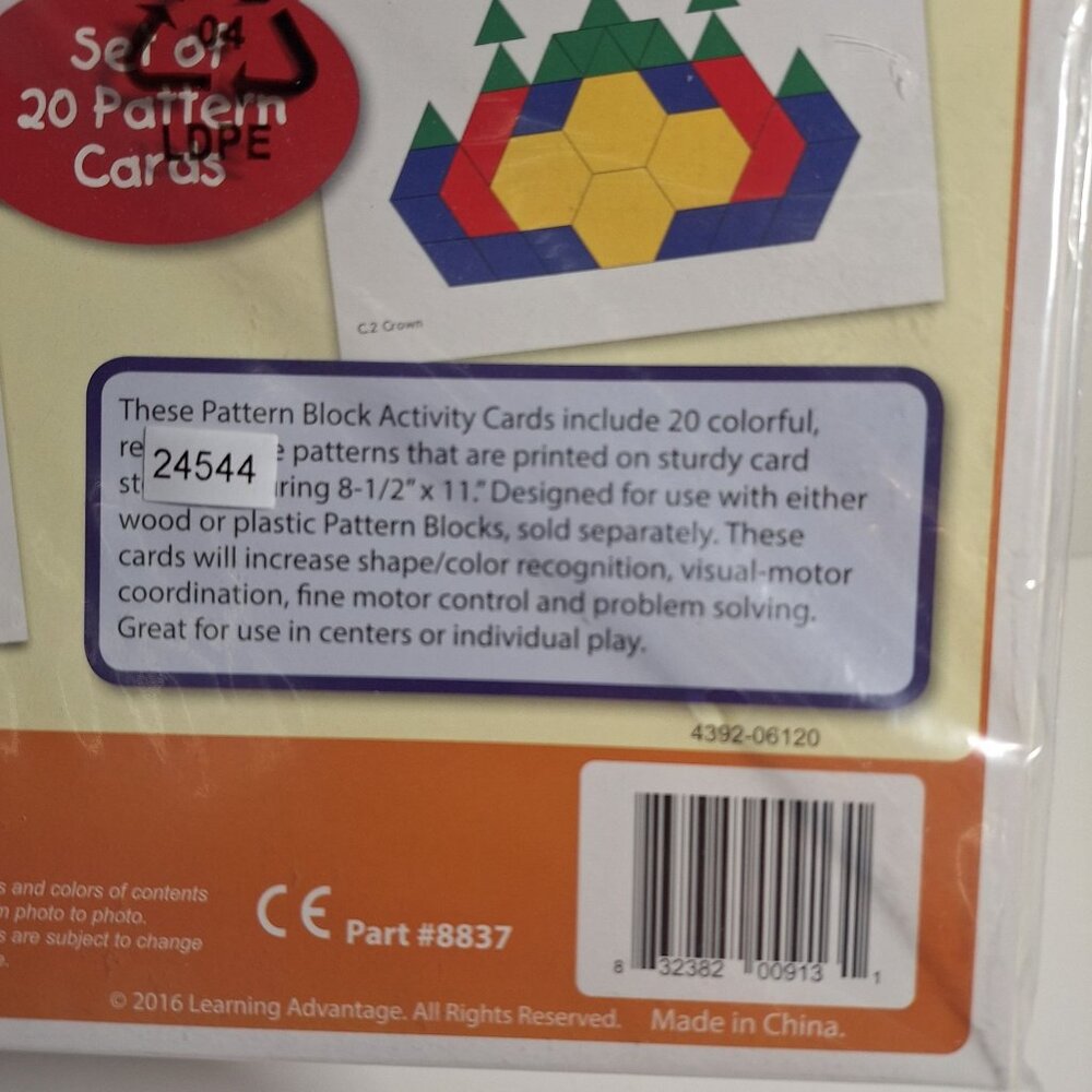 Pattern Block Activity Set Pre-K-Grade 3 20 Cards Shapes Learning Advantage - Picture 4 of 7